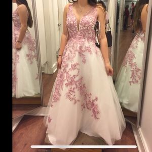 Camilo White and Pink Prom Dress